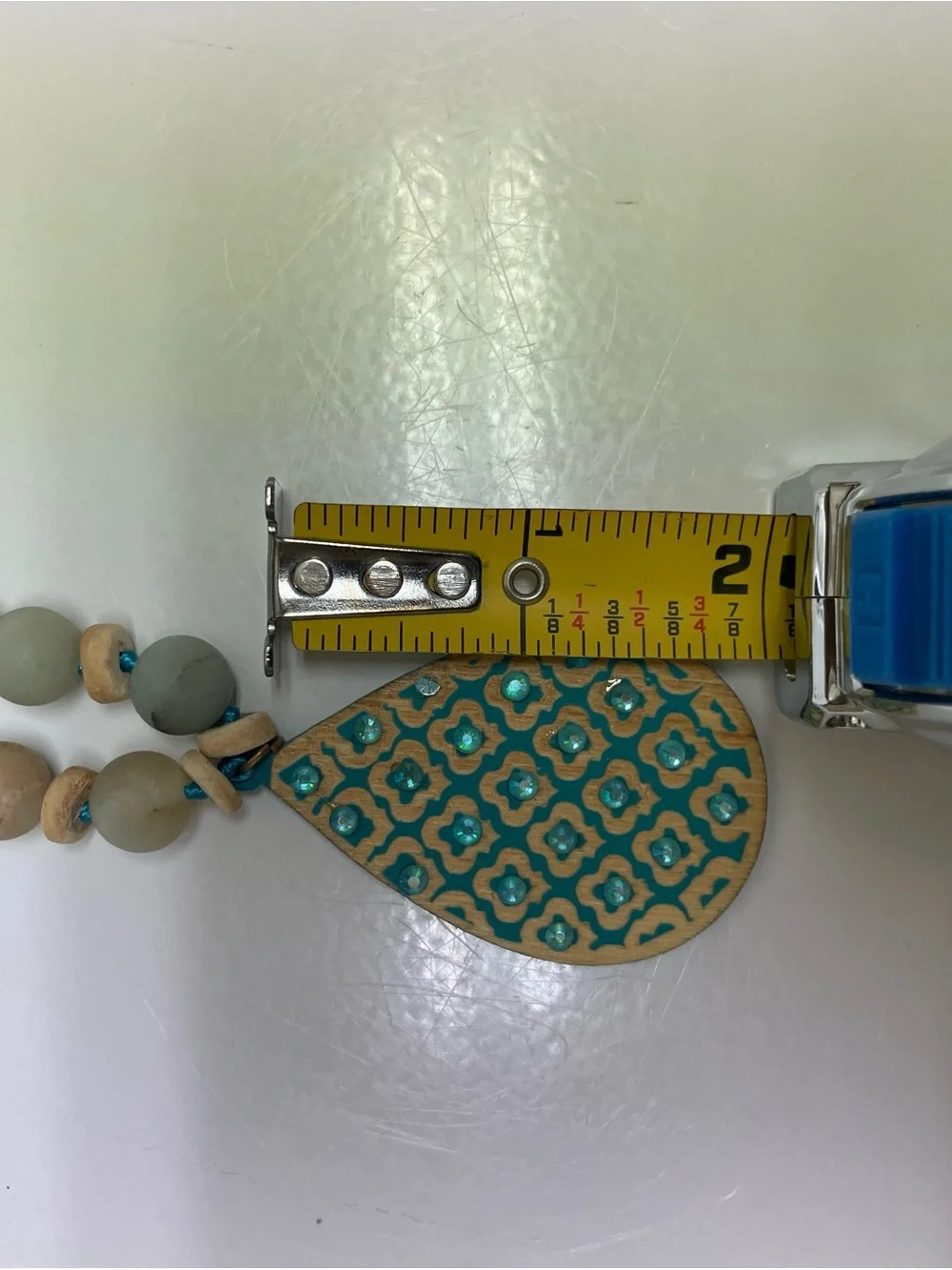 Boho Turquoise Teardrop Pendant Beaded Necklace - Picture 4 of 5